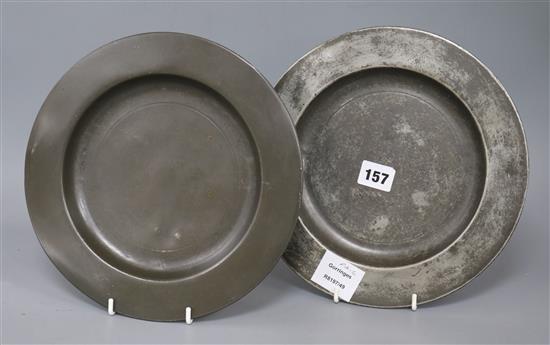 A pair of 18th century pewter dishes